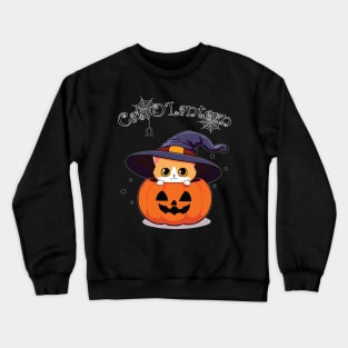 Cat with witch hat in Halloween Jack-O-Lantern or Jack-O’Lantern Crewneck Sweatshirt